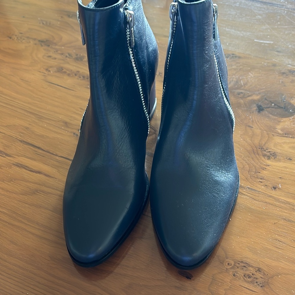 " Calvin Klein   Fara dark‎ blue double zipper Block heels